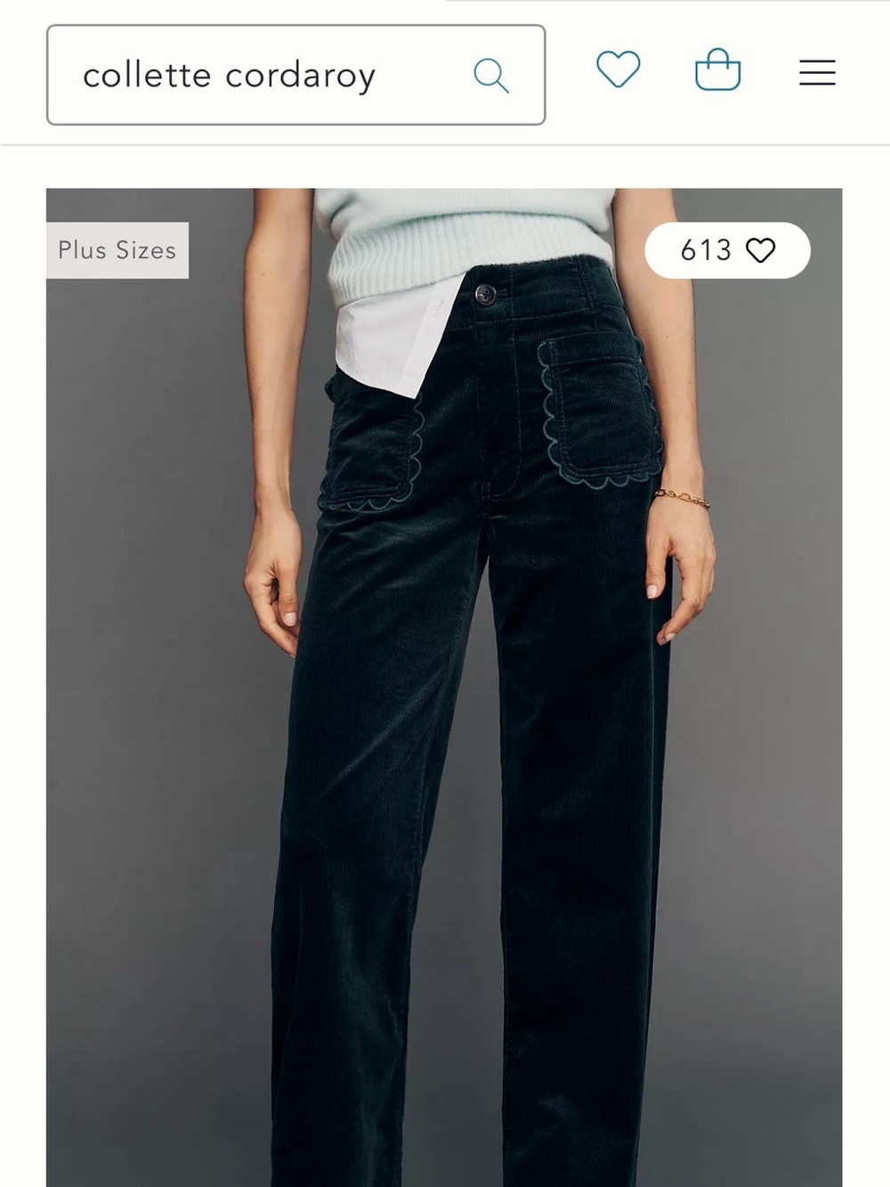 Maeve Colette Navy Scallop pocket corduroy pants